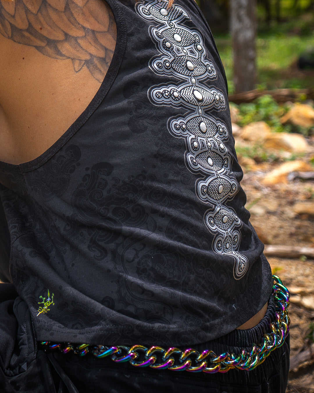Tank Top Woman / Black Cotton Shinke - MAYAN CODEX Galactik Spine
